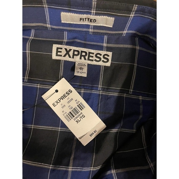Express Fitted Men’s Long Sleeve Button Down Blue Plaid Shirt Size XL - Picture 3 of 4